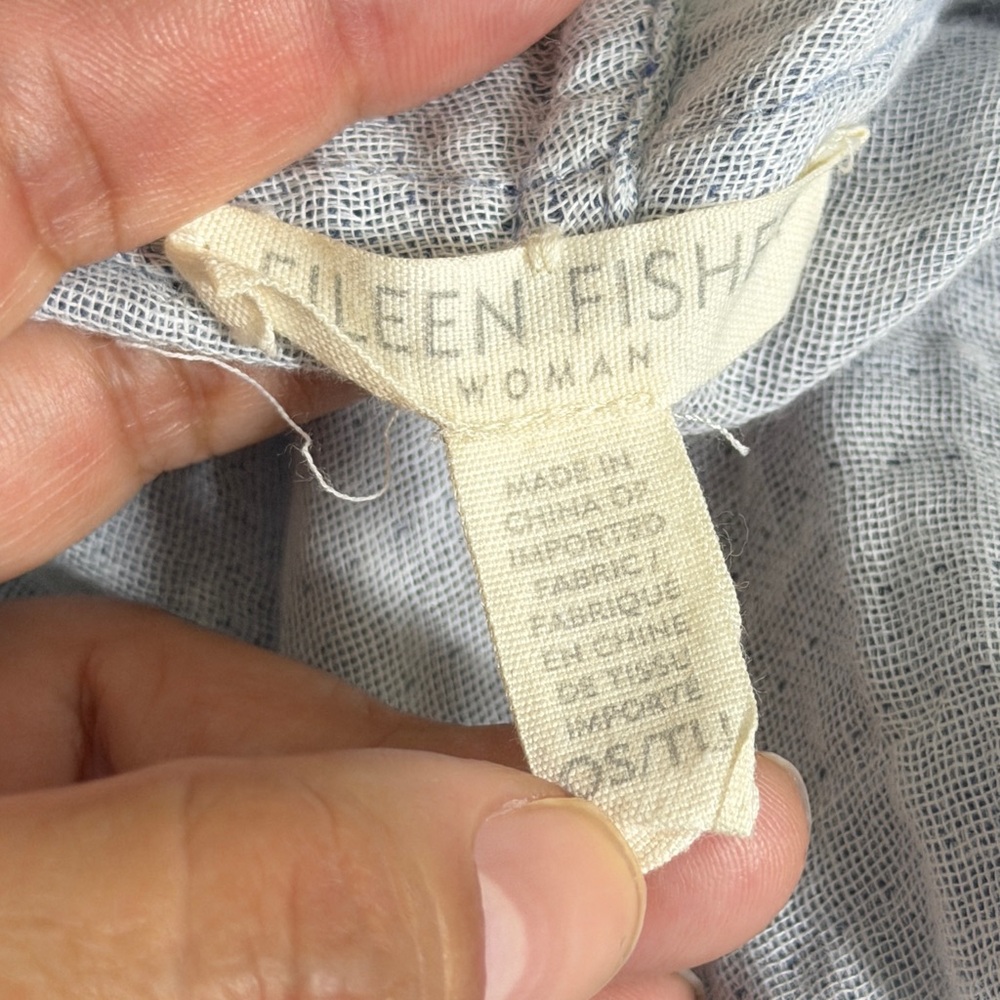 Eileen Fisher ONE SIZE Chambray Organic Cotton Crinkle Gauze Kimono Jacket - Picture 7 of 11